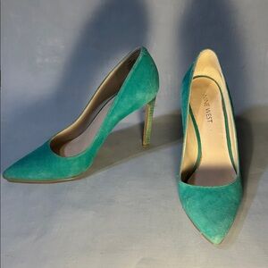 Nine West Women's Teal Suede High Heels Pumps, Size 7 Medium
